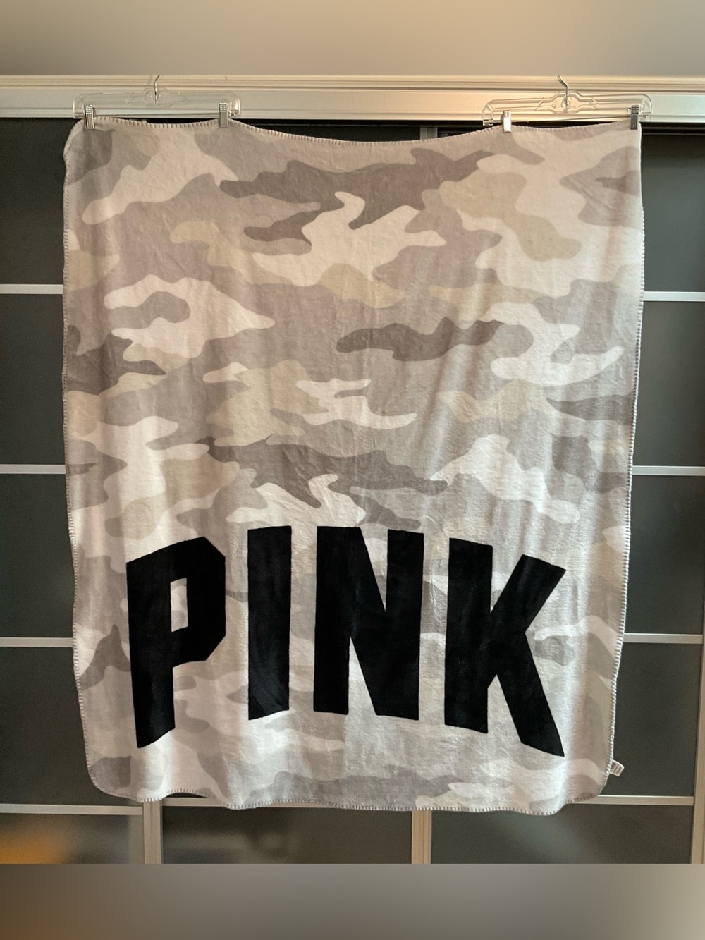 PINK Victoria’s Secret Gray Camo Fleece Blanket 50x60 Inches